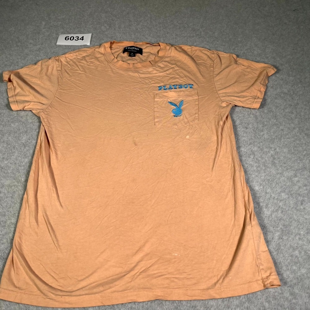 Playboy by Pacsun T Shirt Mens Medium Pink Embroidered Logo Crew Neck Casual